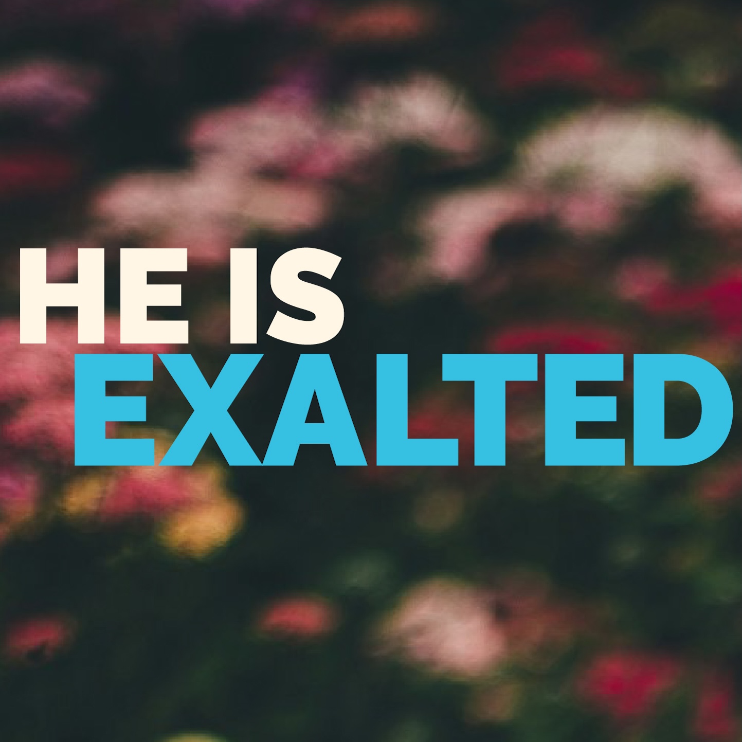 the words He Is Exalted with a floral background