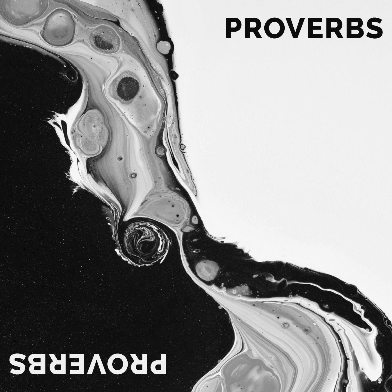 a black and white swirl with the words Proverbs in the top and bottom corners